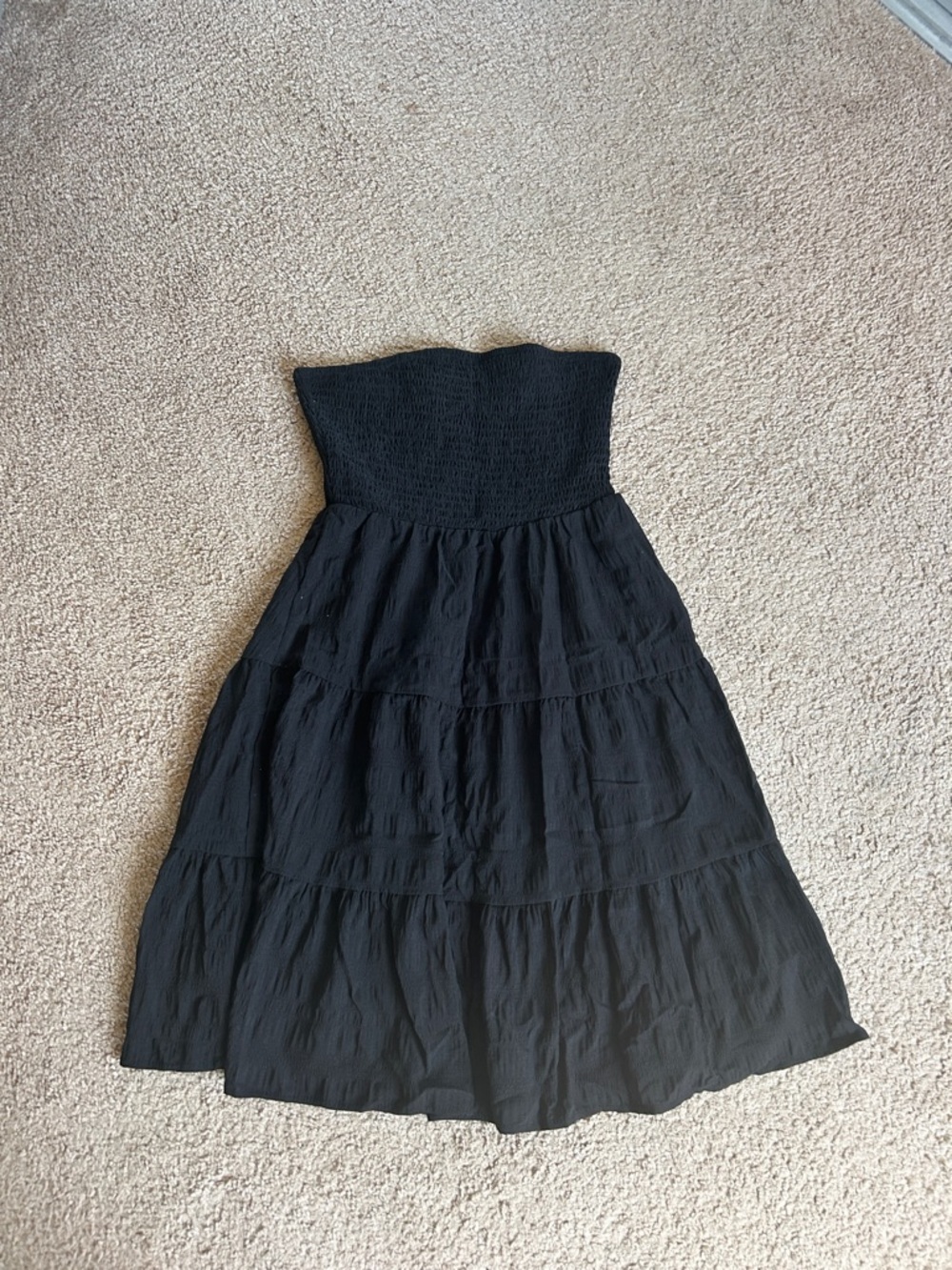 Black Strapless Tiered Summer Dress